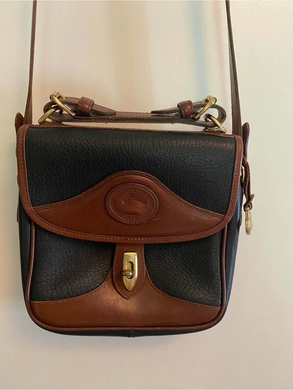 Dooney & Bourke Black and Brown Leather Top-Handle Crossbody